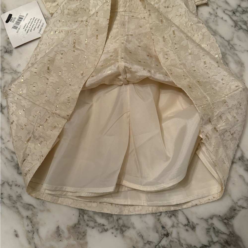 NWT Blueberi Boulevard Baby Girl Ivory & Gold Double Lined Dress Holiday - Picture 6 of 8